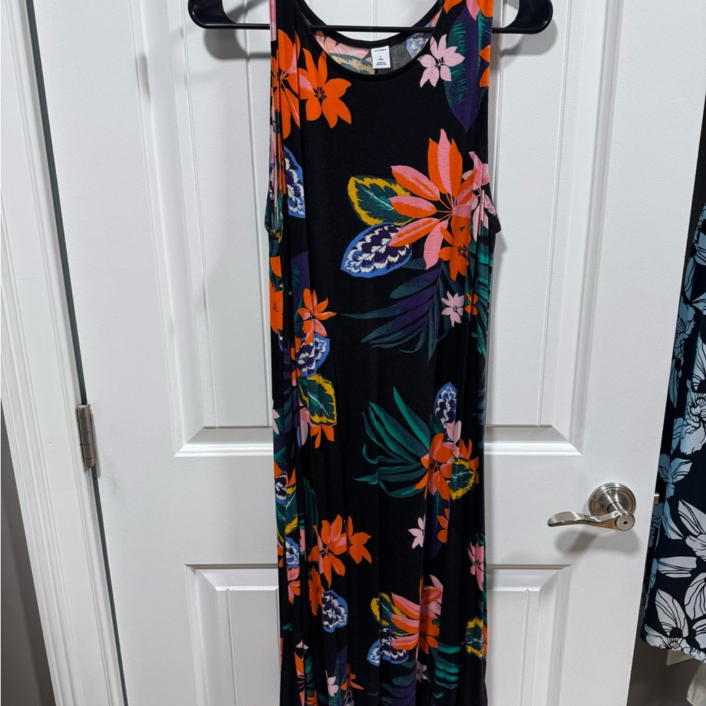 Old Navy Black Floral Dress with Orange and Pink Accents